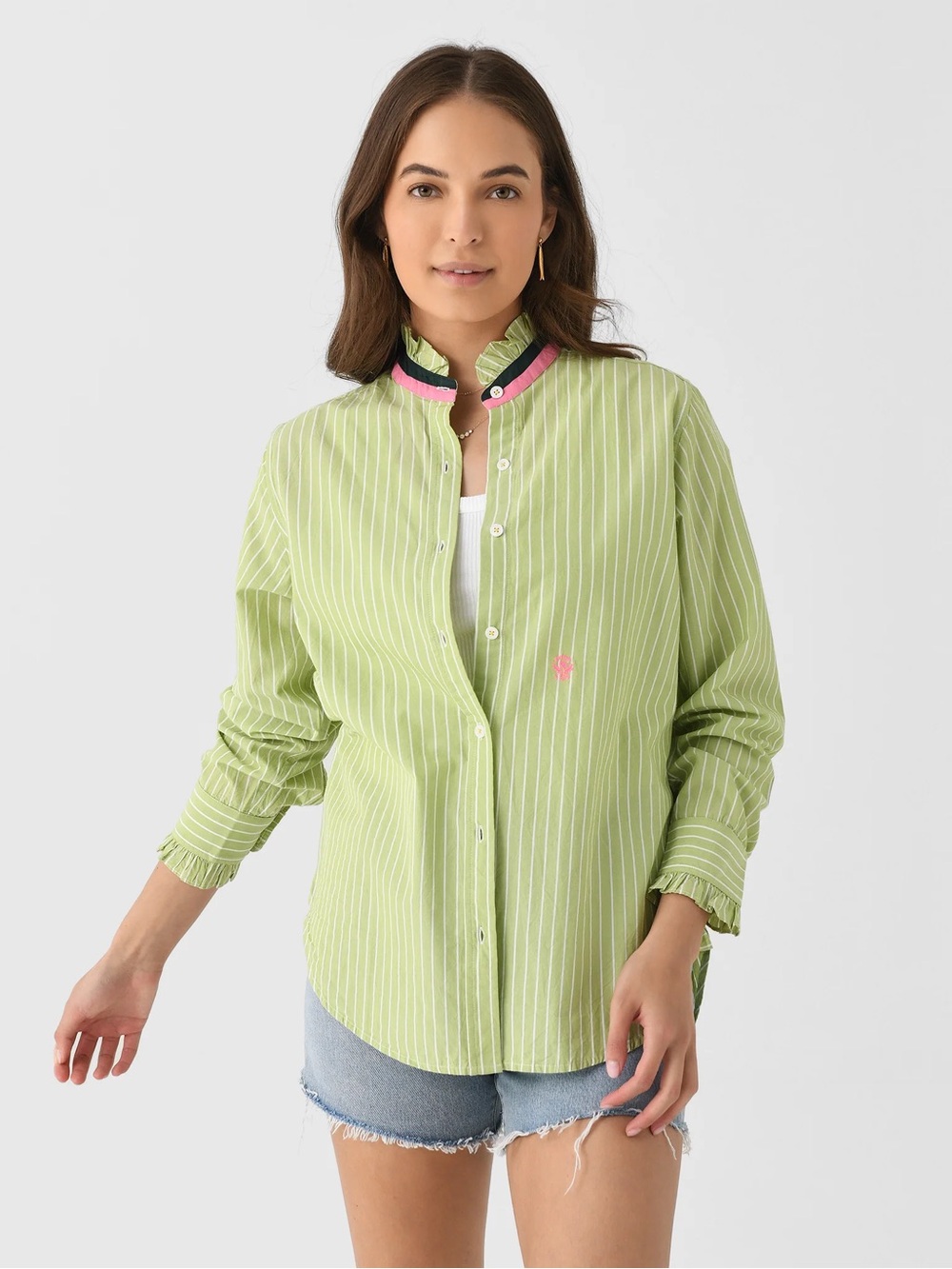 Kerri Rosenthal Green Striped Button-Down Shirt